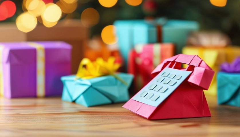 Business phone in front of gifts-1