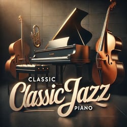 DALL·E 2024-07-23 15.35.11 - Album cover for Classic Jazz Piano_ A sophisticated and classy design featuring a traditional jazz combo with a piano, double bass, and saxophone. T