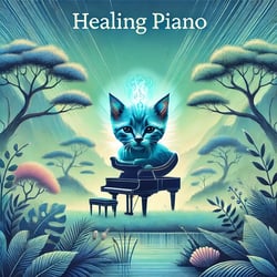 DALL·E 2024-07-23 15.44.45 - An album cover for Healing Piano featuring a tranquil, zen-like setting with a grand piano surrounded by nature. The background should have calming 