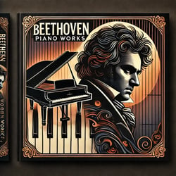 DALL·E 2024-07-23 15.44.50 - An album cover for Beethoven Piano Works featuring a grand piano with Beethovens silhouette or portrait in the background. The design should be cla