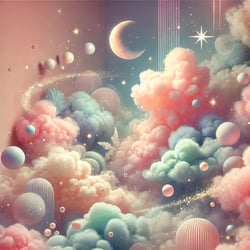 DALL·E 2024-07-23 15.44.53 - An album cover for Dreampop featuring ethereal, dreamy elements like clouds, stars, and soft pastel colors. The background should have a surreal, wh