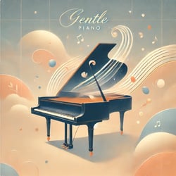 DALL·E 2024-10-10 14.47.05 - A warm and inviting album cover titled Gentle Piano. The design features a soft and calming background with pastel colors like light blue and soft b